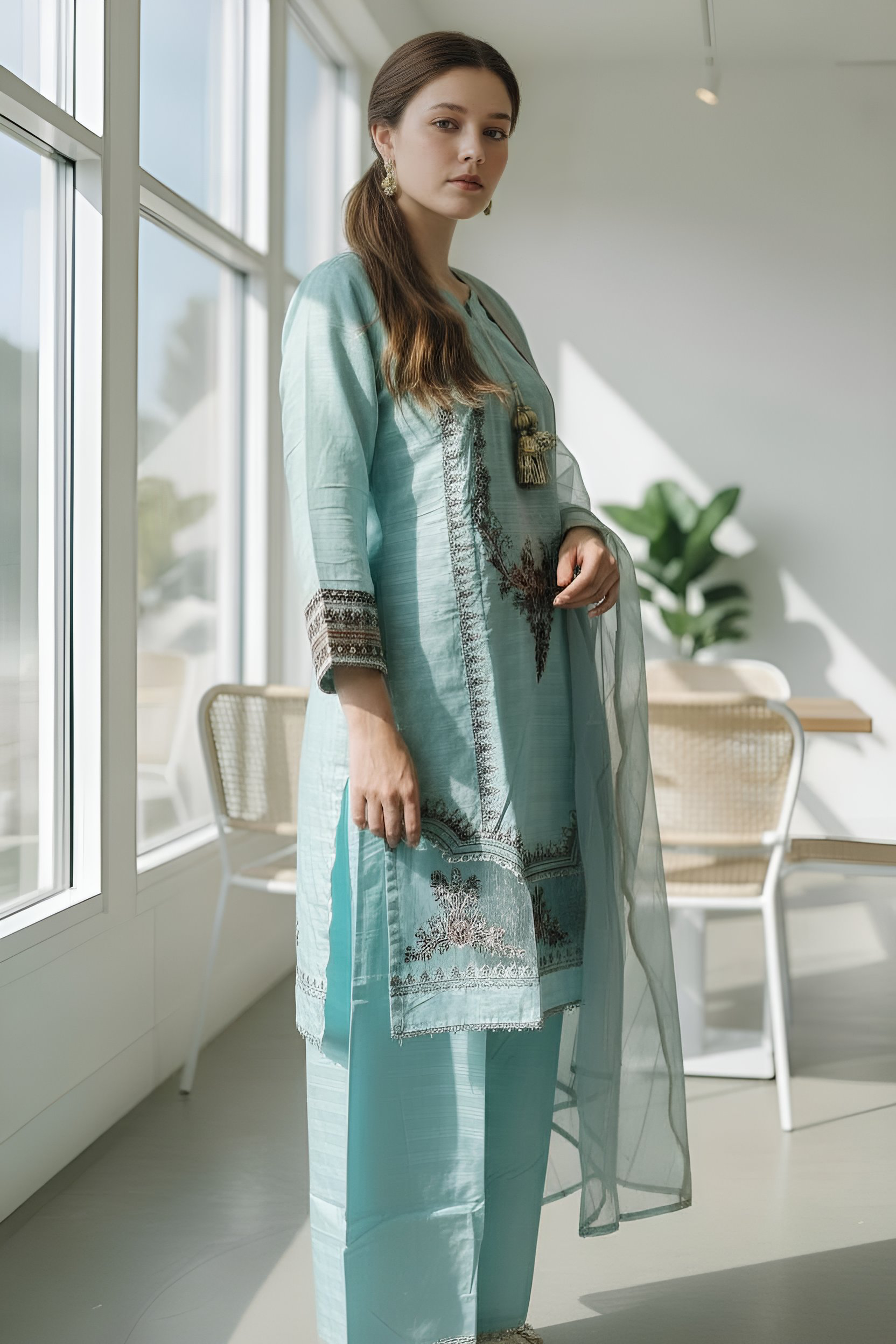 Dastoor Article-4: Premium  Embroidered 3 Piece Stitched Suit for Women