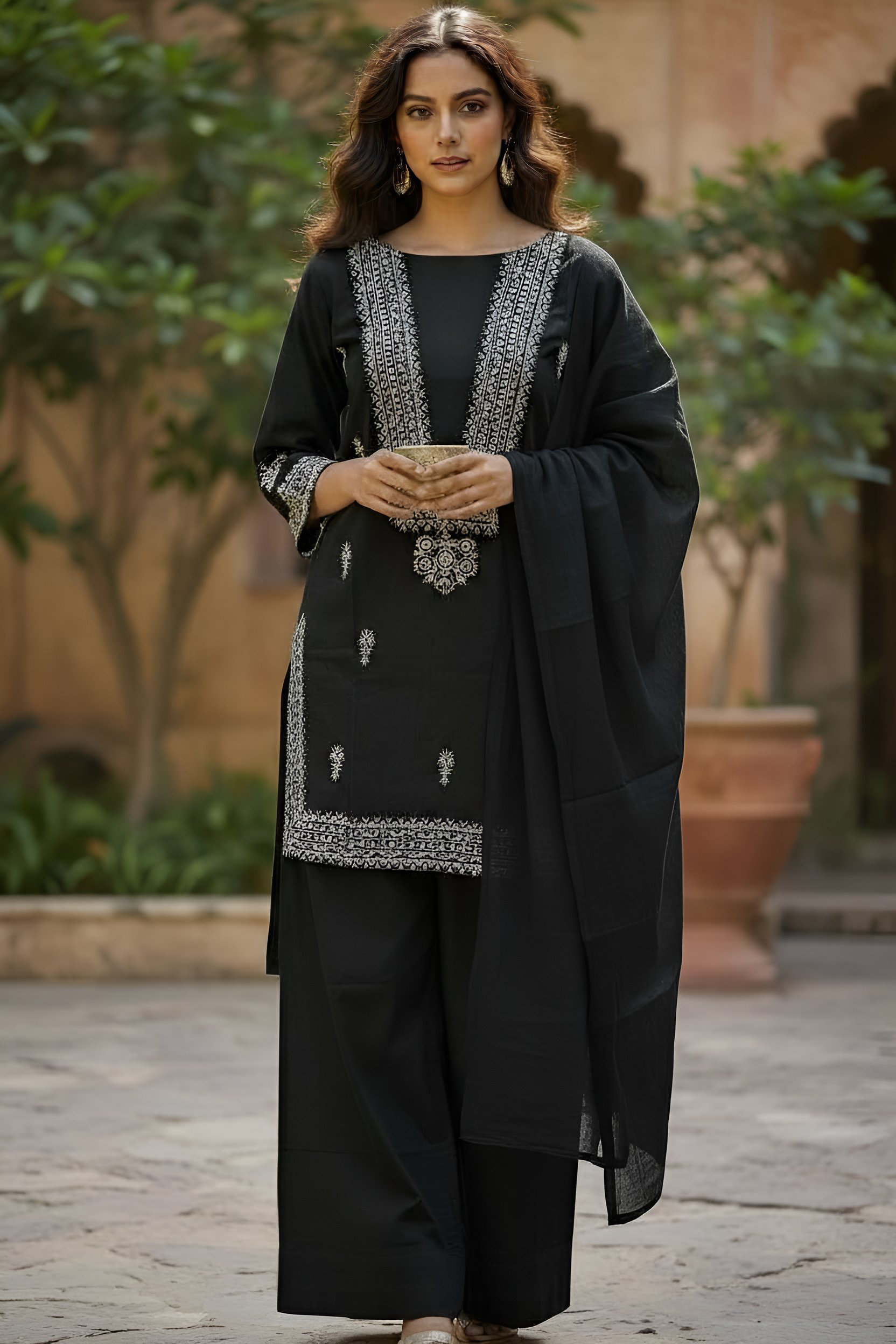 Dastoor Article-8: Kaddar Three Piece Embroidery Suit